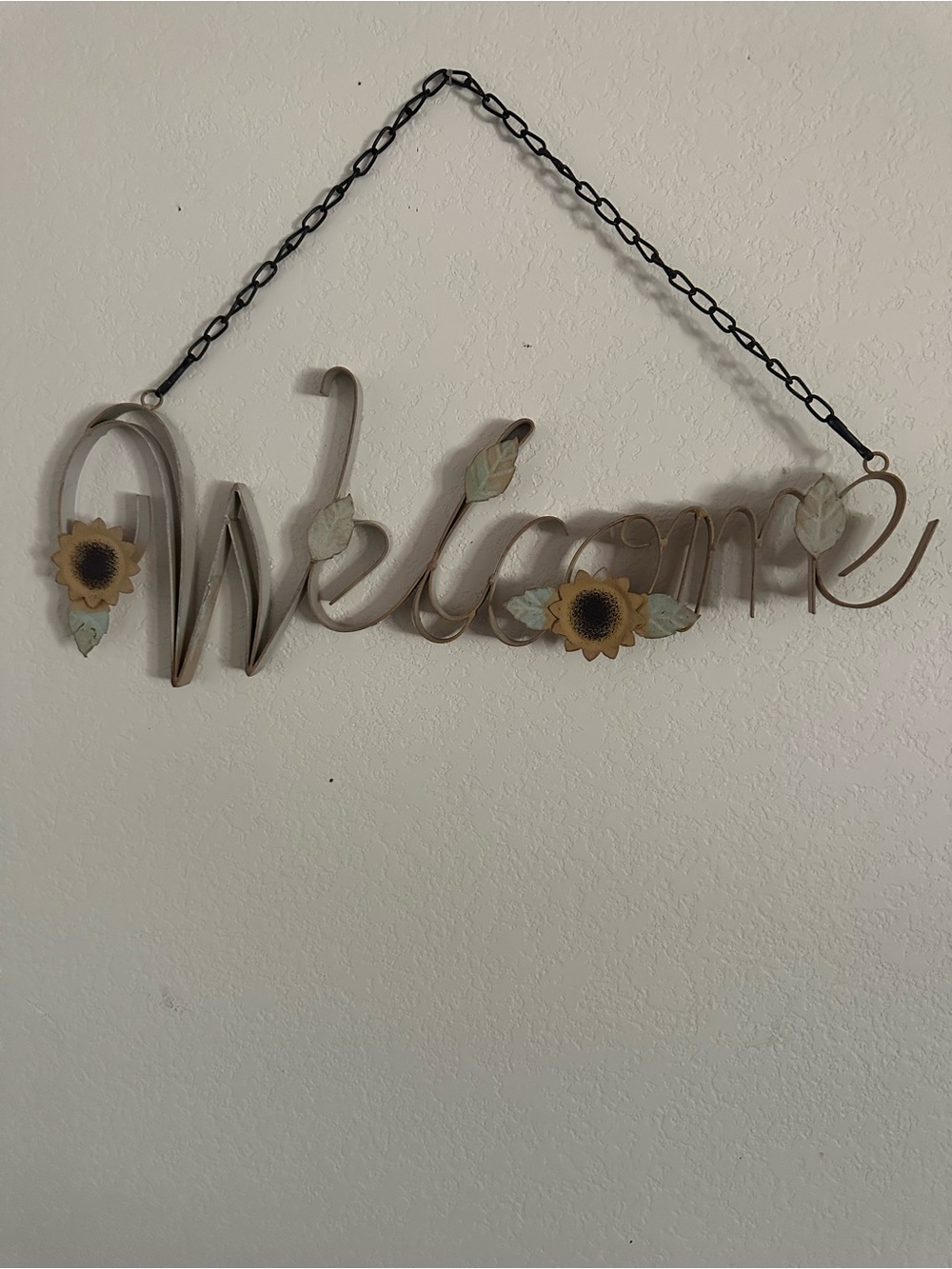 Metal 'Welcome' Wall Sign with Sunflower Accents - Neutral Tones